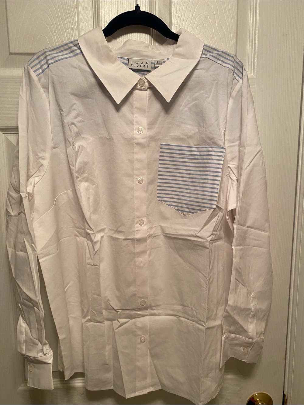 Joan Rivers White Button Down Shirt with Light Blue Stripes…size 2X